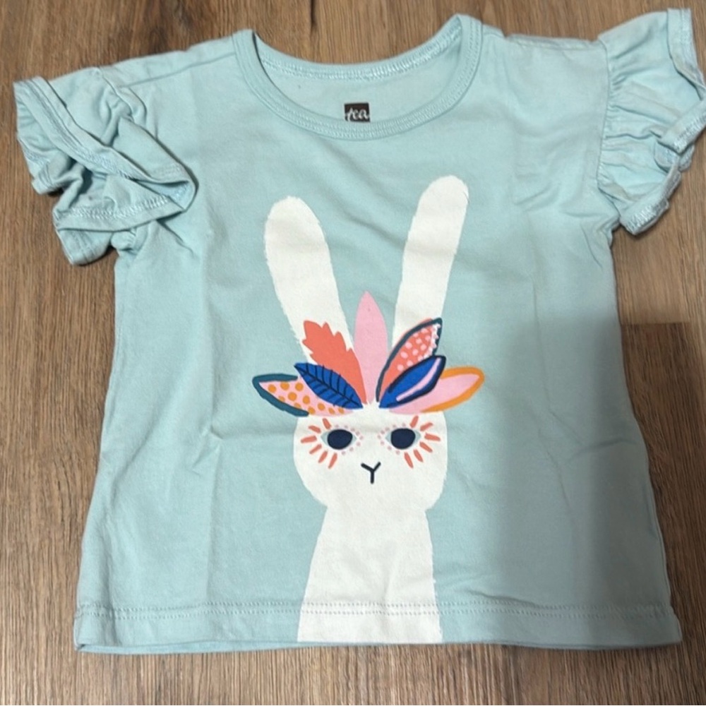 Tea Collection Blue Bunny Feather Headdress Ruffle Tee 9-12M NWOT
